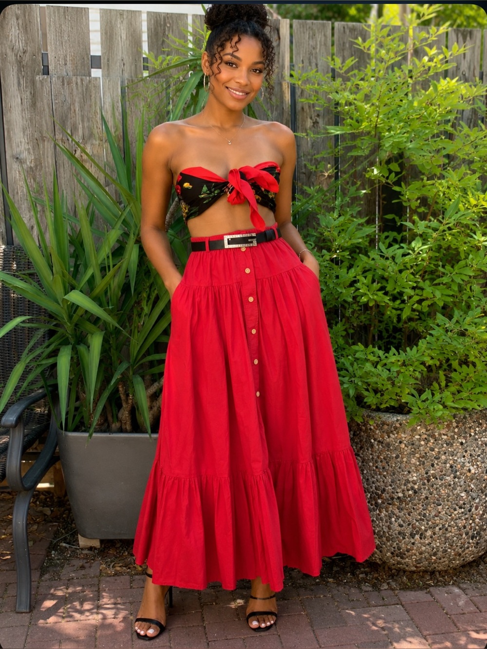 Liz Claiborne flare red long button down skirt
